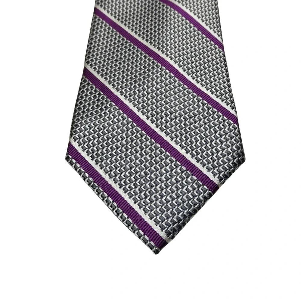 Jos A Bank Signature Collection Tie Mens One Size Gray Purple Stripe Silk